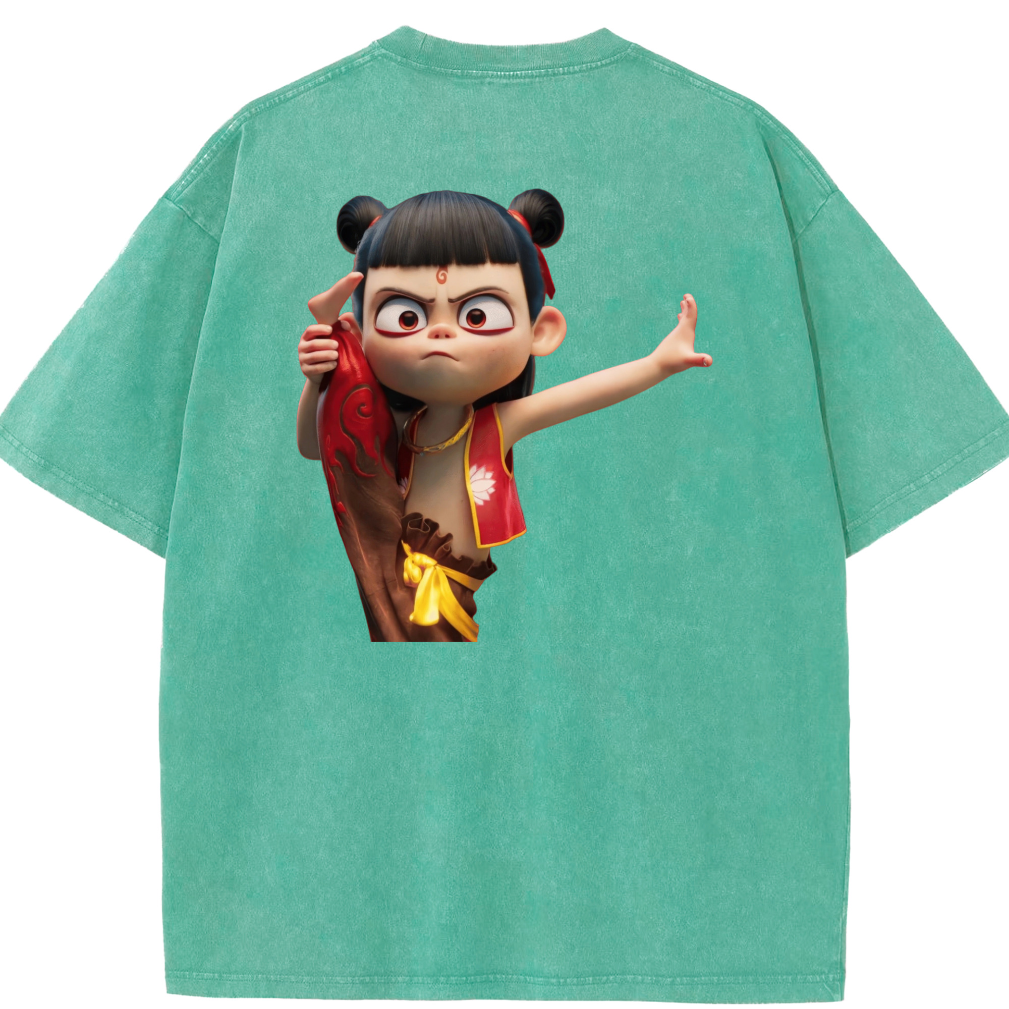 （画像用） Ne Zha 2 ナタ 魔童の大暴れ 綿100% ヴィンテージ風 半袖Tシャツ（背面プリント）